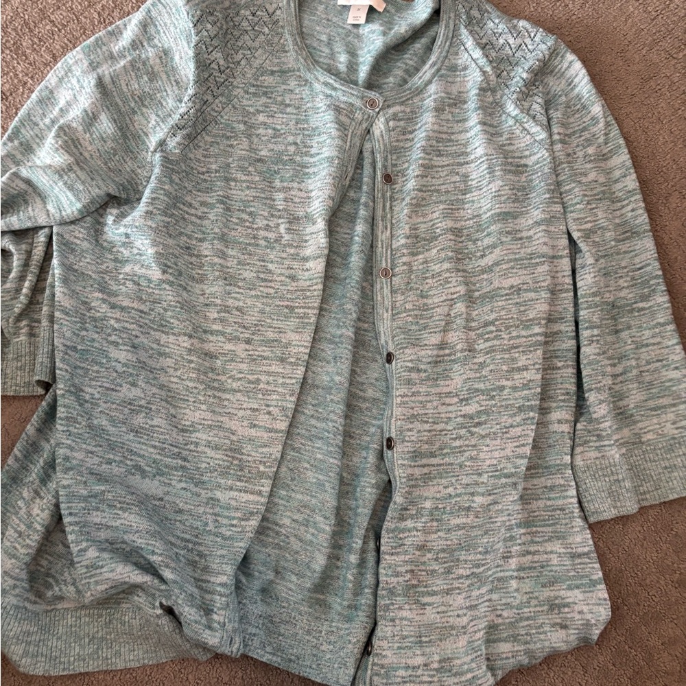 CJ Banks Teal Button-Up Cardigan